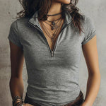 Plain Fashion Slim Fit Zipper Short Sleeve T-Shirt