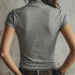 Plain Fashion Slim Fit Zipper Short Sleeve T-Shirt
