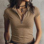 Plain Fashion Slim Fit Zipper Short Sleeve T-Shirt