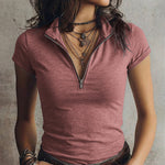 Plain Fashion Slim Fit Zipper Short Sleeve T-Shirt