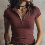 Plain Fashion Slim Fit Zipper Short Sleeve T-Shirt
