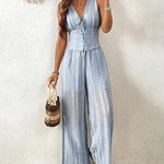 Chic Jacquard Texture Vacation Sleeveless Vest Pants Matching Set