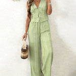 Chic Jacquard Texture Vacation Sleeveless Vest Pants Matching Set