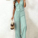 Chic Jacquard Texture Vacation Sleeveless Vest Pants Matching Set