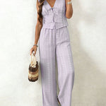 Chic Jacquard Texture Vacation Sleeveless Vest Pants Matching Set