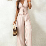 Chic Jacquard Texture Vacation Sleeveless Vest Pants Matching Set