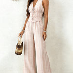 Chic Jacquard Texture Vacation Sleeveless Vest Pants Matching Set