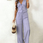 Chic Jacquard Texture Vacation Sleeveless Vest Pants Matching Set