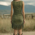 Western Cowgirl Faux Suede Fringed Bodycon Dress
