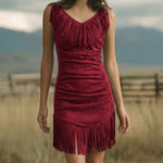 Western Cowgirl Faux Suede Fringed Bodycon Dress