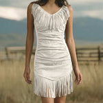 Western Cowgirl Faux Suede Fringed Bodycon Dress