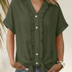 Nadorine Casual Ruffled Trim Short Sleeve Shirt for Women Cute Summer Casual 2026 | Under $40