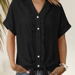 Nadorine Casual Ruffled Trim Short Sleeve Shirt for Women Cute Summer Casual 2026 | Under $40