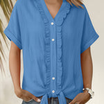 Nadorine Casual Ruffled Trim Short Sleeve Shirt for Women Cute Summer Casual 2026 | Under $40
