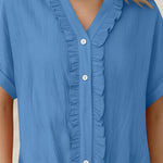 Nadorine Casual Ruffled Trim Short Sleeve Shirt for Women Cute Summer Casual 2026 | Under $40