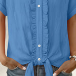 Nadorine Casual Ruffled Trim Short Sleeve Shirt for Women Cute Summer Casual 2026 | Under $40
