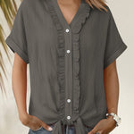Nadorine Casual Ruffled Trim Short Sleeve Shirt for Women Cute Summer Casual 2026 | Under $40