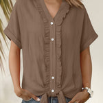 Nadorine Casual Ruffled Trim Short Sleeve Shirt for Women Cute Summer Casual 2026 | Under $40