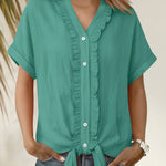 Nadorine Casual Ruffled Trim Short Sleeve Shirt for Women Cute Summer Casual 2026 | Under $40