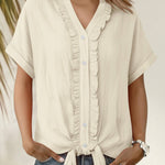 Nadorine Casual Ruffled Trim Short Sleeve Shirt for Women Cute Summer Casual 2026 | Under $40