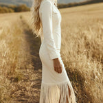 Nadorine Women's 2026 Western Cowgirl Suede Tassel Fringe Dress Long Sleeve Maxi Dress Country Concert Festival