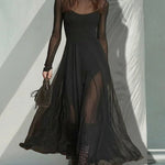 Nadorine Women's 2026 Elegant Mesh Splicing Maxi Dress Sleeveless Sheer Overlay Evening Party Wedding Guest