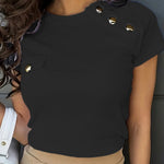 Slim Fit High Elastic Button Accent T-Shirt