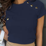 Slim Fit High Elastic Button Accent T-Shirt