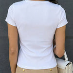 Slim Fit High Elastic Button Accent T-Shirt