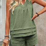 Vacation Leisure Double Layered Halter Top and Shorts Set
