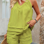 Vacation Leisure Double Layered Halter Top and Shorts Set