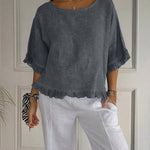 Nadorine Stylish Casual Round Neck Ruffled Hem T-Shirt for Women Cute Summer Casual 2026 | Under $40