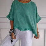 Nadorine Stylish Casual Round Neck Ruffled Hem T-Shirt for Women Cute Summer Casual 2026 | Under $40