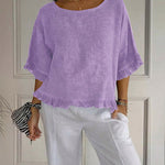 Nadorine Stylish Casual Round Neck Ruffled Hem T-Shirt for Women Cute Summer Casual 2026 | Under $40