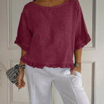 Nadorine Stylish Casual Round Neck Ruffled Hem T-Shirt for Women Cute Summer Casual 2026 | Under $40
