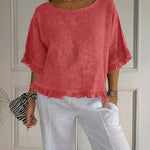 Nadorine Stylish Casual Round Neck Ruffled Hem T-Shirt for Women Cute Summer Casual 2026 | Under $40