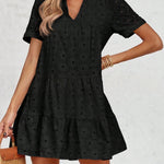 Nadorine Women's 2026 Summer Eyelet Embroidery Babydoll Mini Dress Casual Flowy Short Sleeve Cute Sundress Beach Vacation