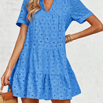 Nadorine Women's 2026 Summer Eyelet Embroidery Babydoll Mini Dress Casual Flowy Short Sleeve Cute Sundress Beach Vacation
