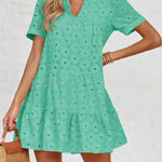 Nadorine Women's 2026 Summer Eyelet Embroidery Babydoll Mini Dress Casual Flowy Short Sleeve Cute Sundress Beach Vacation