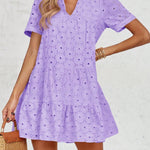 Nadorine Women's 2026 Summer Eyelet Embroidery Babydoll Mini Dress Casual Flowy Short Sleeve Cute Sundress Beach Vacation