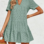 Nadorine Women's 2026 Summer Eyelet Embroidery Babydoll Mini Dress Casual Flowy Short Sleeve Cute Sundress Beach Vacation