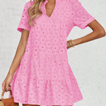 Nadorine Women's 2026 Summer Eyelet Embroidery Babydoll Mini Dress Casual Flowy Short Sleeve Cute Sundress Beach Vacation