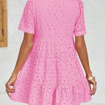 Nadorine Women's 2026 Summer Eyelet Embroidery Babydoll Mini Dress Casual Flowy Short Sleeve Cute Sundress Beach Vacation