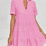 Nadorine Women's 2026 Summer Eyelet Embroidery Babydoll Mini Dress Casual Flowy Short Sleeve Cute Sundress Beach Vacation