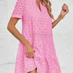 Nadorine Women's 2026 Summer Eyelet Embroidery Babydoll Mini Dress Casual Flowy Short Sleeve Cute Sundress Beach Vacation