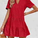 Nadorine Women's 2026 Summer Eyelet Embroidery Babydoll Mini Dress Casual Flowy Short Sleeve Cute Sundress Beach Vacation