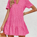 Nadorine Women's 2026 Summer Eyelet Embroidery Babydoll Mini Dress Casual Flowy Short Sleeve Cute Sundress Beach Vacation