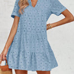 Nadorine Women's 2026 Summer Eyelet Embroidery Babydoll Mini Dress Casual Flowy Short Sleeve Cute Sundress Beach Vacation