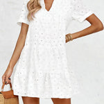 Nadorine Women's 2026 Summer Eyelet Embroidery Babydoll Mini Dress Casual Flowy Short Sleeve Cute Sundress Beach Vacation