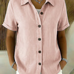 Nadorine Classic Casual Contrast Color Short Sleeves Botton Shirt for Women Casual Work Office Loose Fit 2026 | Under $40